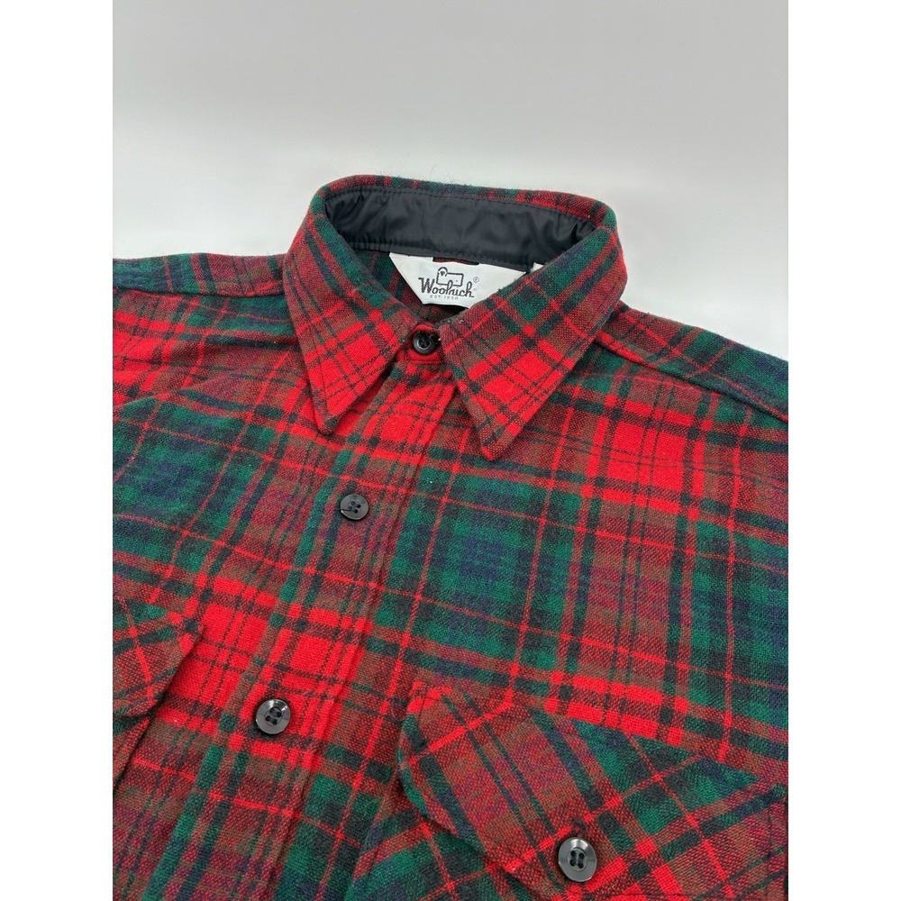 VNTG 80's Woolrich Wool Flannel Shirt Medium Red Green Plaid USA Made Hunting